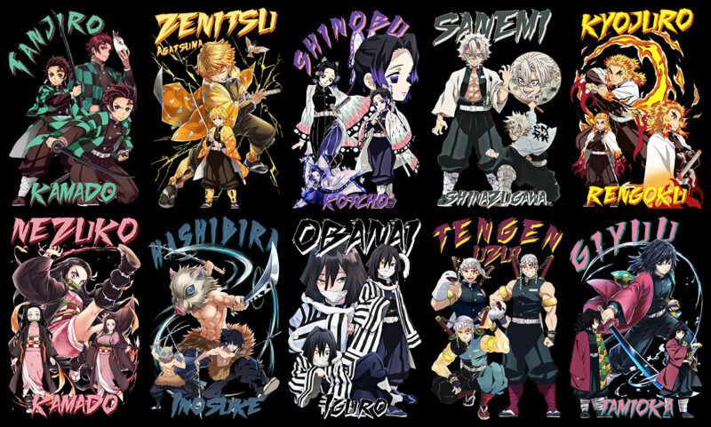 12 Demon Slayer T-Shirt Designs Bundle #2