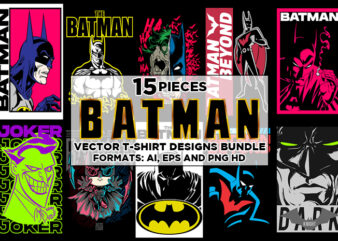 15 Batman Vector T-Shirt Designs Bundle #1