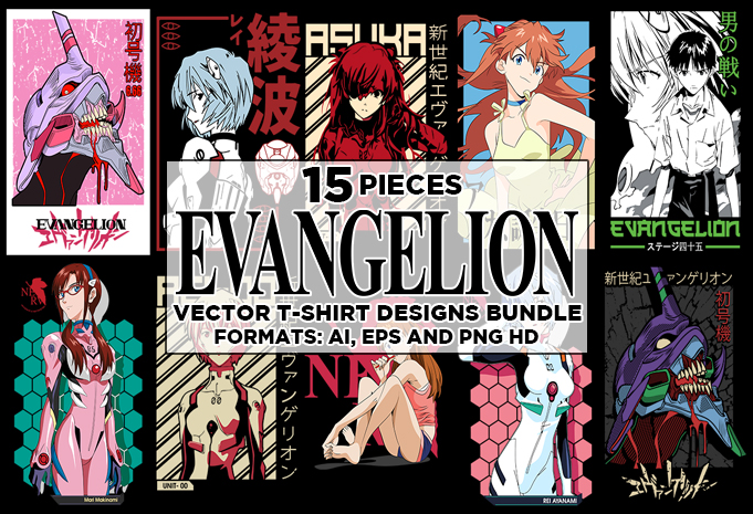 15 Evangelion Vector T-Shirt Designs Bundle #1