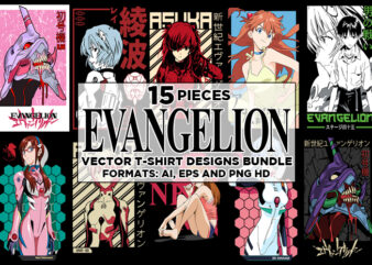 15 Evangelion Vector T-Shirt Designs Bundle #1