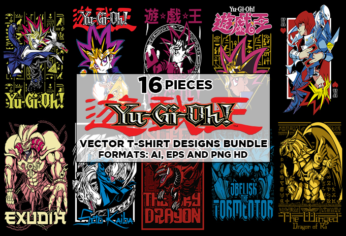 16 Yu Gi Oh Vector T-Shirt Designs Bundle #1