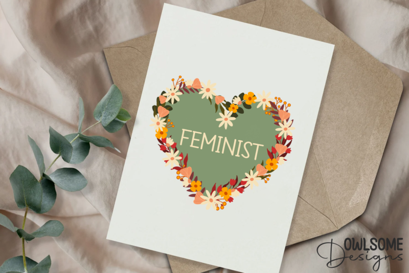 Feminist Heart With Florals PNG Design