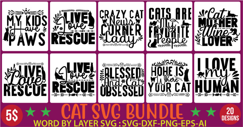 Cat svg bundle,Cat svg bundle, cat clipart, cat silhouette svg, meow svg bundle, cats svg bundle, cut files for cricut silhouette, svg, eps, png, dxf,Cat SVG, Cat Silhouette, Cat Bundle,