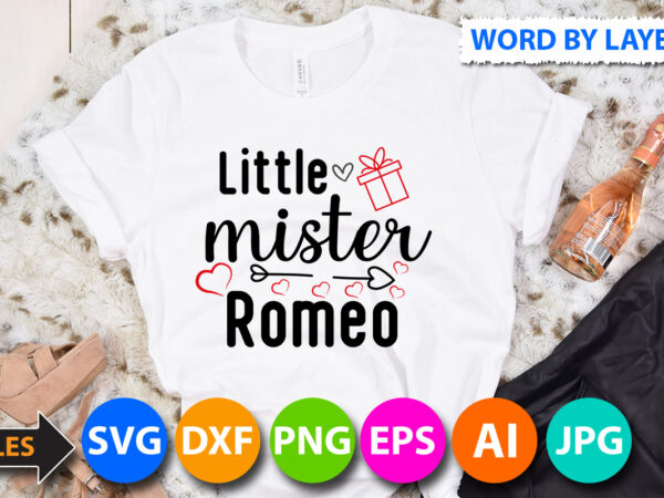 Little mister romeo t-shirt design, little mister romeo svg cut file, valentine svg, kids valentine svg bundle, valentine’s day svg, love svg, heart svg, be mine svg, my first valentine’s