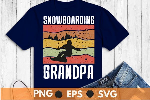Vintage snowboarding grandpa sunset retro snowboard T-shirt design svg, snowboarding, funny retro, snowboard