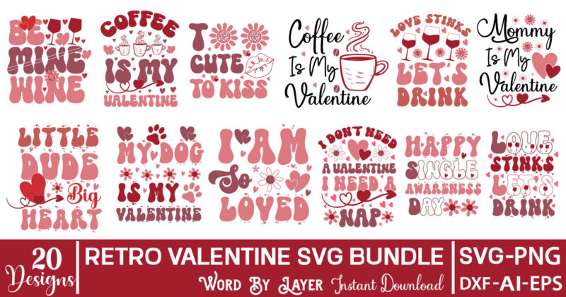Valentine SVG Bundle Retro Valentines SVG Bundle, Retro Valentine Designs svg, Valentine Shirts svg, Cute Valentines svg, Heart Shirt svg, Love, Cut File Cricut,Retro Valentine PNG Bundle, Groovy Valentine Png,