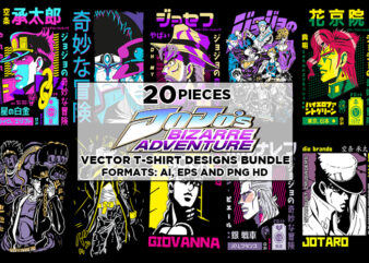 20 Jojo’s Bizarre Adventure Vector T-Shirt Designs Bundle #1
