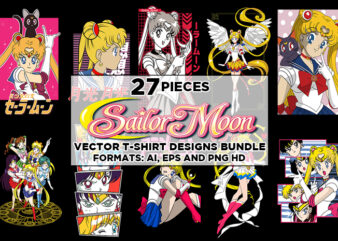 27 Sailor Moon Vector T-Shirt Designs Bundle #1