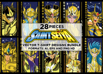 28 Saint Seiya Anime Vector T-shirt Designs Bundle #1