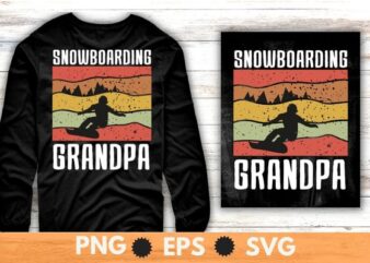 Vintage snowboarding grandpa sunset retro snowboard T-shirt design svg, snowboarding, funny retro, snowboard