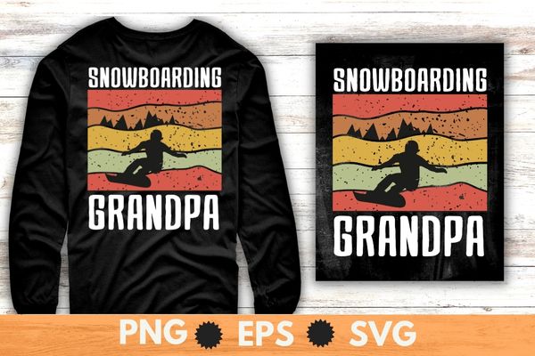 Vintage snowboarding grandpa sunset retro snowboard t-shirt design svg, snowboarding, funny retro, snowboard