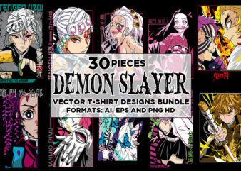 30 Demon Slayer Vector T-shirt Designs Bundle #1