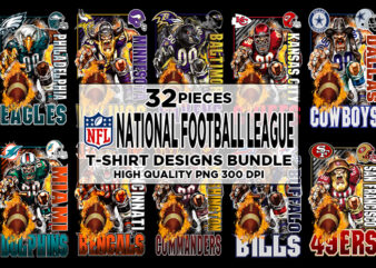 32 NFL National Football League T-shirt Designs Bundle #1