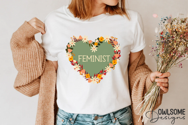 Feminist Heart With Florals PNG Design