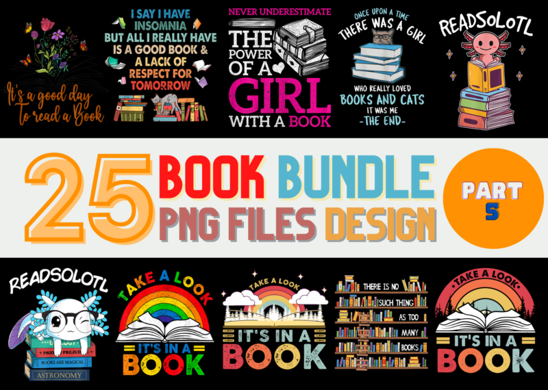 25 Book PNG T-shirt Designs Bundle For Commercial Use Part 5, Book T-shirt, Book png file, Book digital file, Book gift, Book download, Book design