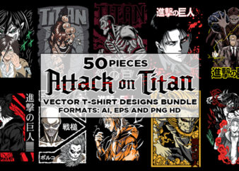 50 Attack on Titan Vector T-shirt Designs Bundle #1