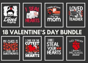 18 Valentines day teacher, kindergarten, nurse, video game T-shirt design bundle