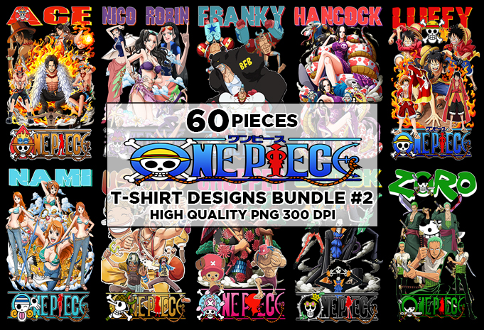 60 One Piece T-Shirt Designs Bundle #2
