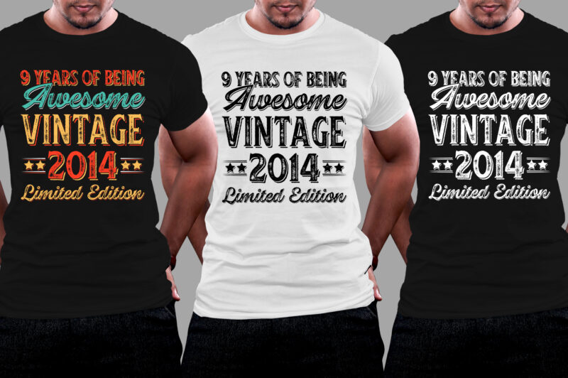 9 Years of Being Awesome Vintage 2014 Limited Edition Birthday T-Shirt Design