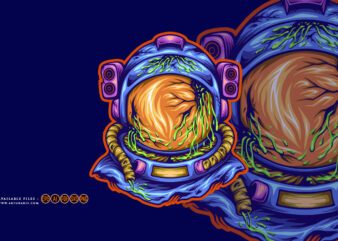 Alien head astronaut helmet illustrations t shirt vector