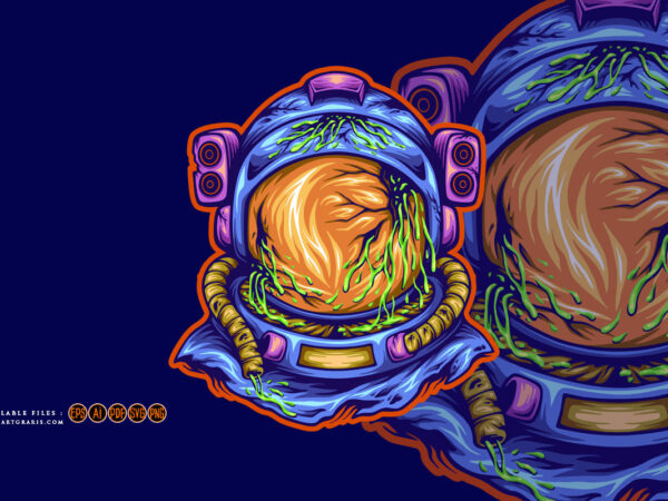 Alien head astronaut helmet illustrations t shirt vector