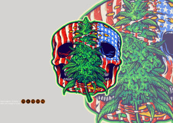 American skull head cannabis leaf plant Illustrations