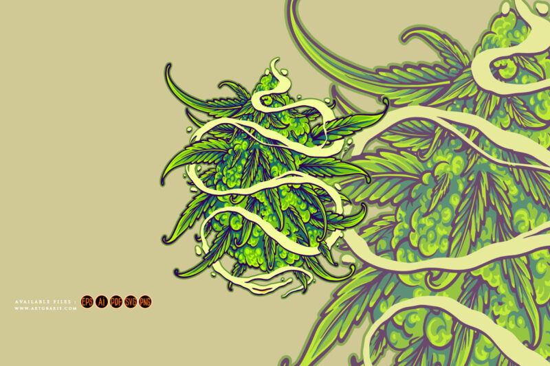 Cannabis leaf plant smoke effect swirls illustration