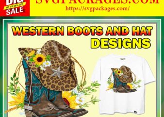 https://svgpackages.com Western Boots And Hat, Cowboy Boots And Hat, Leopard Print, Floral, Sunflower, Sublimation, Waterslide, Digital Download, Instant Download 859398358
