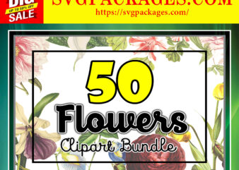 https://svgpackages.com 50 Vintage Colorful Flower Clipart Bundle, Printable Flowers, PNG Flowers, Transparent Background Flowers, Transparent Background PNG Files 711825009