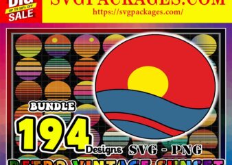 https://svgpackages.com 194 Designs Retro Vintage Sunset SVG PNG Big Bundle, Retro Circle, Vintage Circle, Sunset silhouette, Sunset Cut Files, Digital Download 830384166