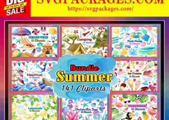 https://svgpackages.com 141 Bundle Summer Clipart, Summer Cliparts, Watercolor Cliparts, Vacation Clipart, Summer Bundles, Vacation Bundle, Digital Download 803184652 graphic t shirt