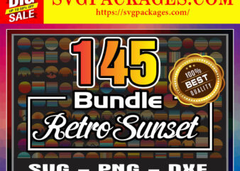 https://svgpackages.com 145 Bundle Retro Sunset Designs, Sunset SVG, Retro Sunset Clipart, Vintage Sunset PNG, Rainbow Svg, Retro Clipart for Sunset Lovers 863942779