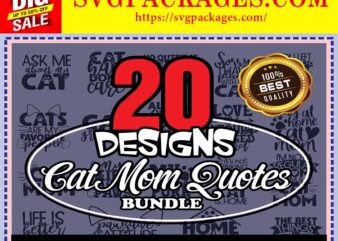 https://svgpackages.com 20 Cat Mom Quotes SVG Bundle, Pet Mom, Cat Mom Saying Cut File, Funny Quotes, Clipart, Vector, Printable, Commercial Use, Instant Download 804369981