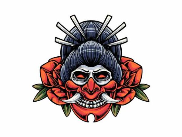 Skull geisha t shirt template vector