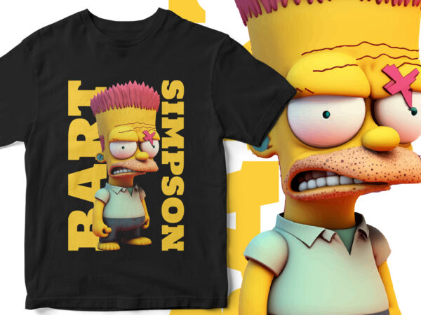 Bart simpson, angry and hurted, graphic t-shirt design, 3d simpson character