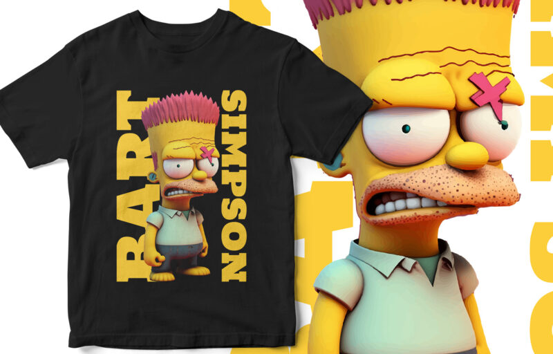 Bart Simpson, Angry and Hurted, Graphic T-Shirt Design, 3d Simpson Character