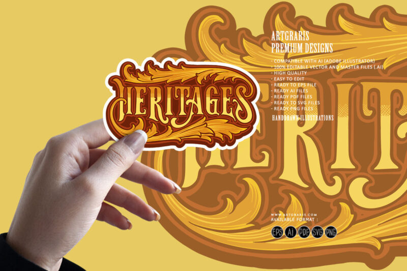 Vintage elegant swirl heritage hand lettering illustrations