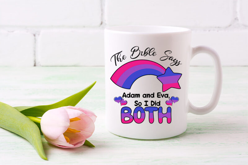 Bi Pride Bisexual Gift Bisexuality Gift Mug The Bible Says Adam and Eva So I Did Both, Pink Purple Blue LGBTQ Gift for Him Her Couple, Bisexual Pride Flag Bi