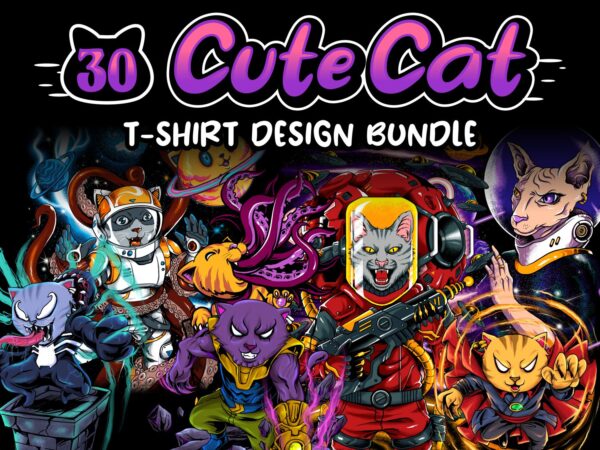 30 kawai funny cute cat tshirt design bundles