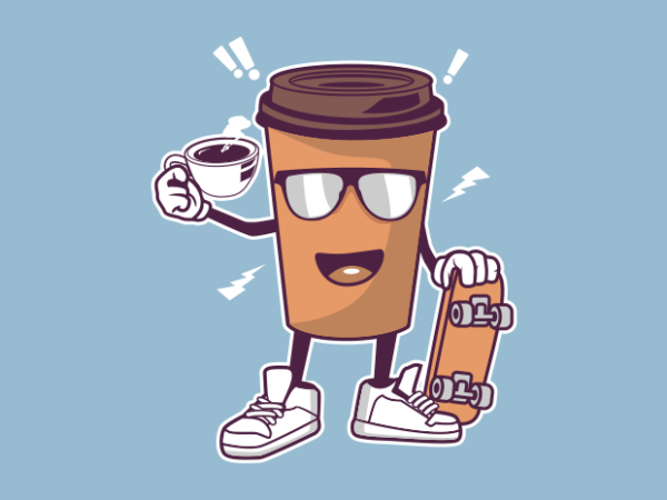 Coffee and skateboard cartoon t shirt vector file