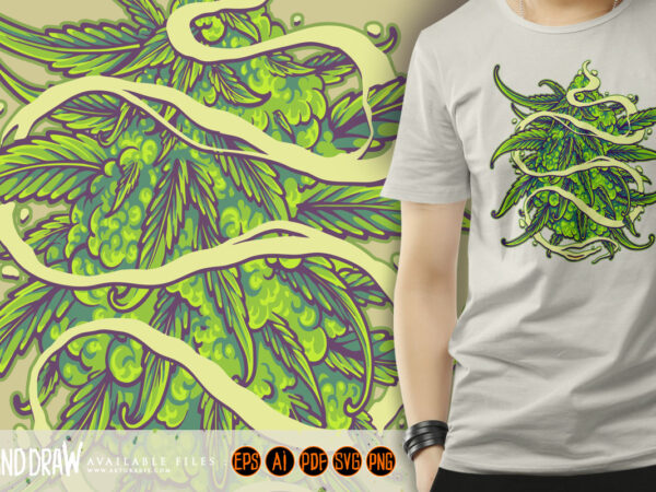 Cannabis leaf plant smoke effect swirls illustration t shirt vector file