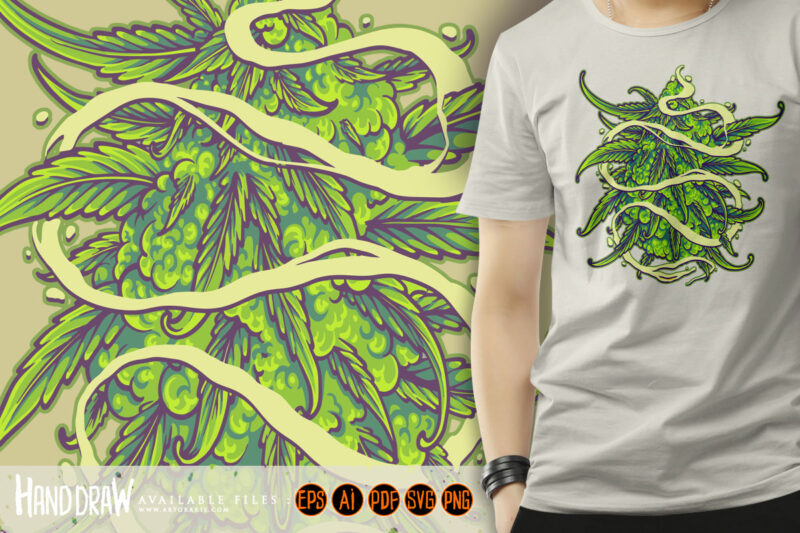 Cannabis leaf plant smoke effect swirls illustration