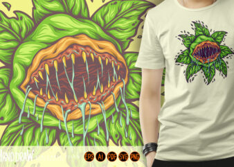 Carnivorous monster plant cartoon illustrations