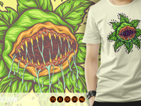 Carnivorous monster plant cartoon illustrations t shirt vector file