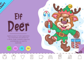 Cartoon Deer Elf. Clipart t shirt vector file
