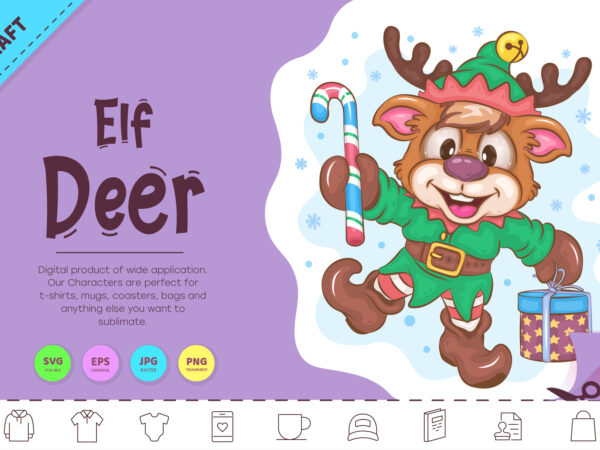Cartoon deer elf. clipart t shirt vector file