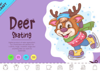 Cartoon Deer Skating. Clipart.