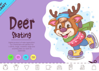 Cartoon Deer Skating. Clipart. t shirt vector file