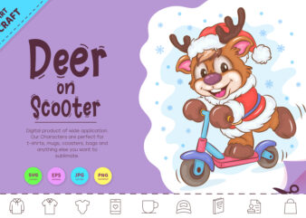 Cartoon Deer on Scooter. Clipart