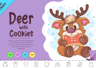 Cartoon Deer with Cookies. Clipart t shirt vector file
